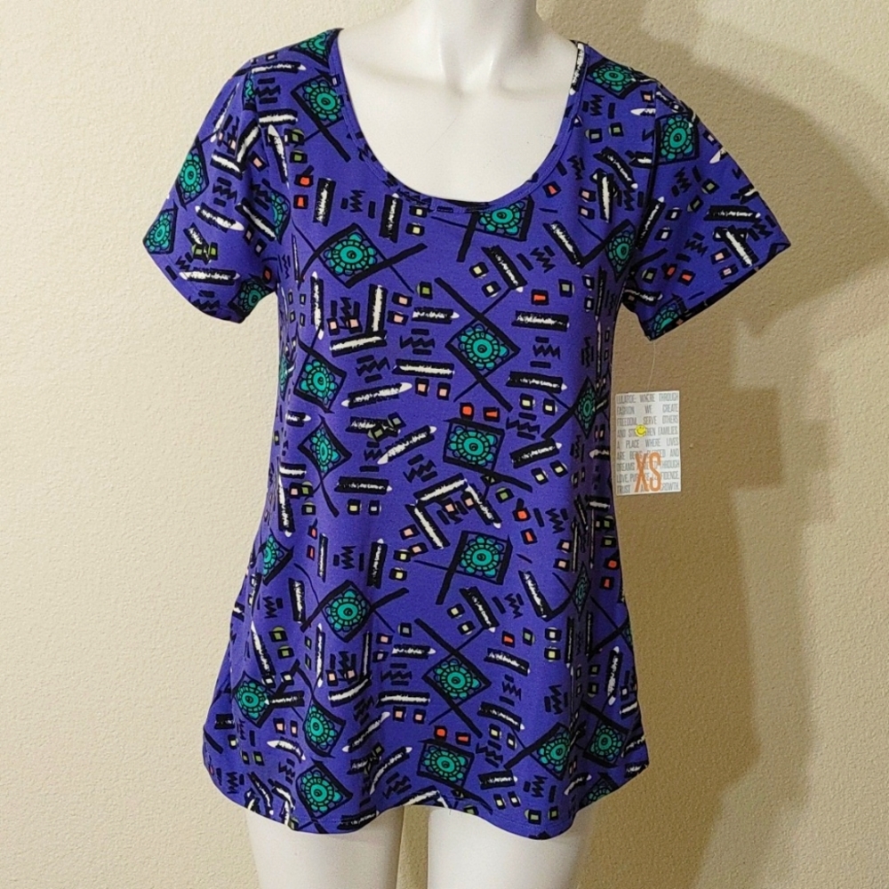 Lularoe classic purple and green t-shirt size XS. NWT.